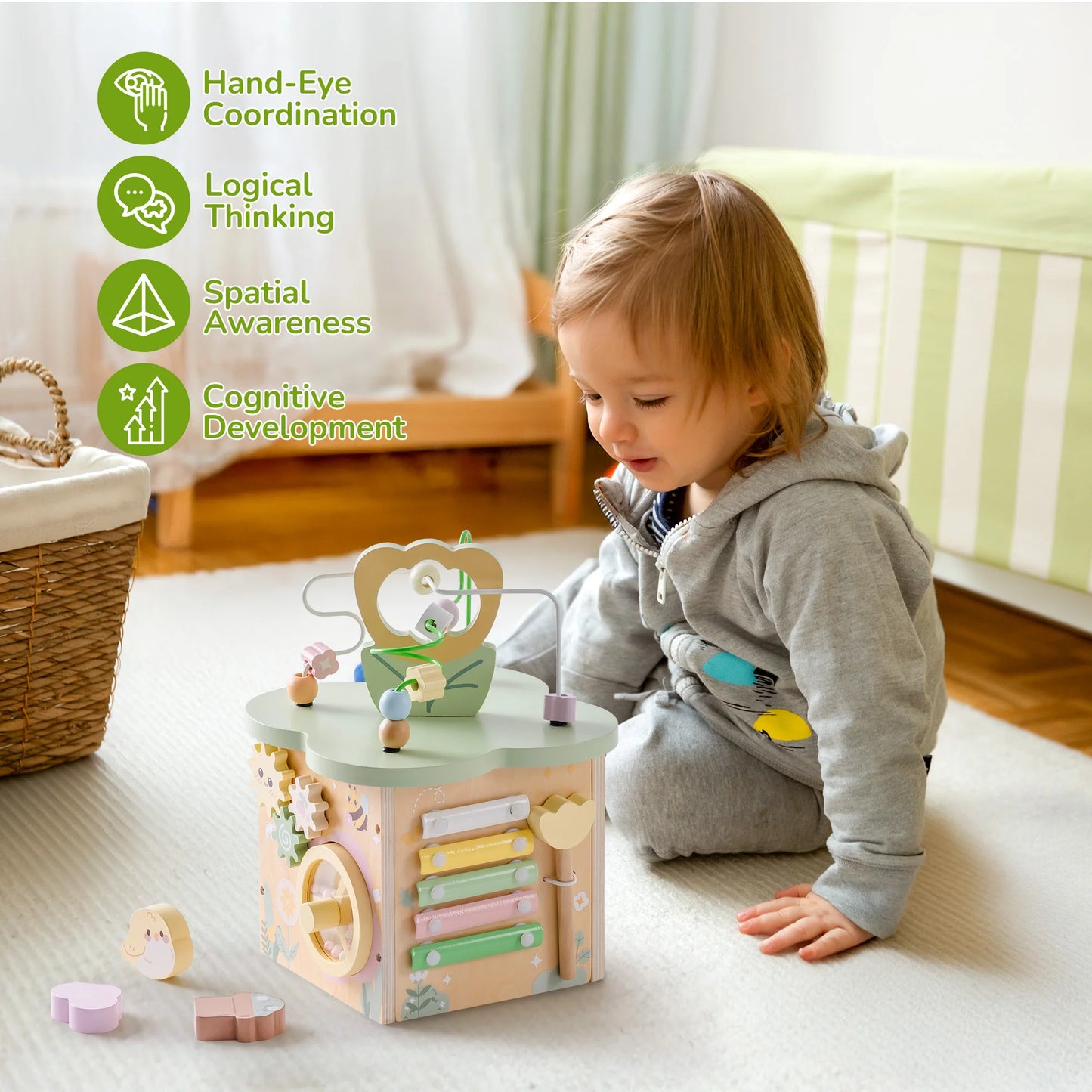 Robotime 13 in 1 and 9 in 1 Montessori Baby Activity Cube Baby Play Cube Toy with Educational Features Gift for Boys Girls 1 +