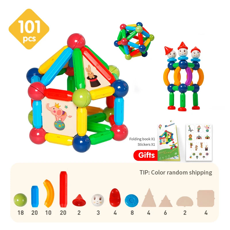 Romboss 10/26/48/78/101/136pcs Magnetic Constructor Blocks Set Magnet Rods Montessori Educational Building Toys Kids Xmas Gifts