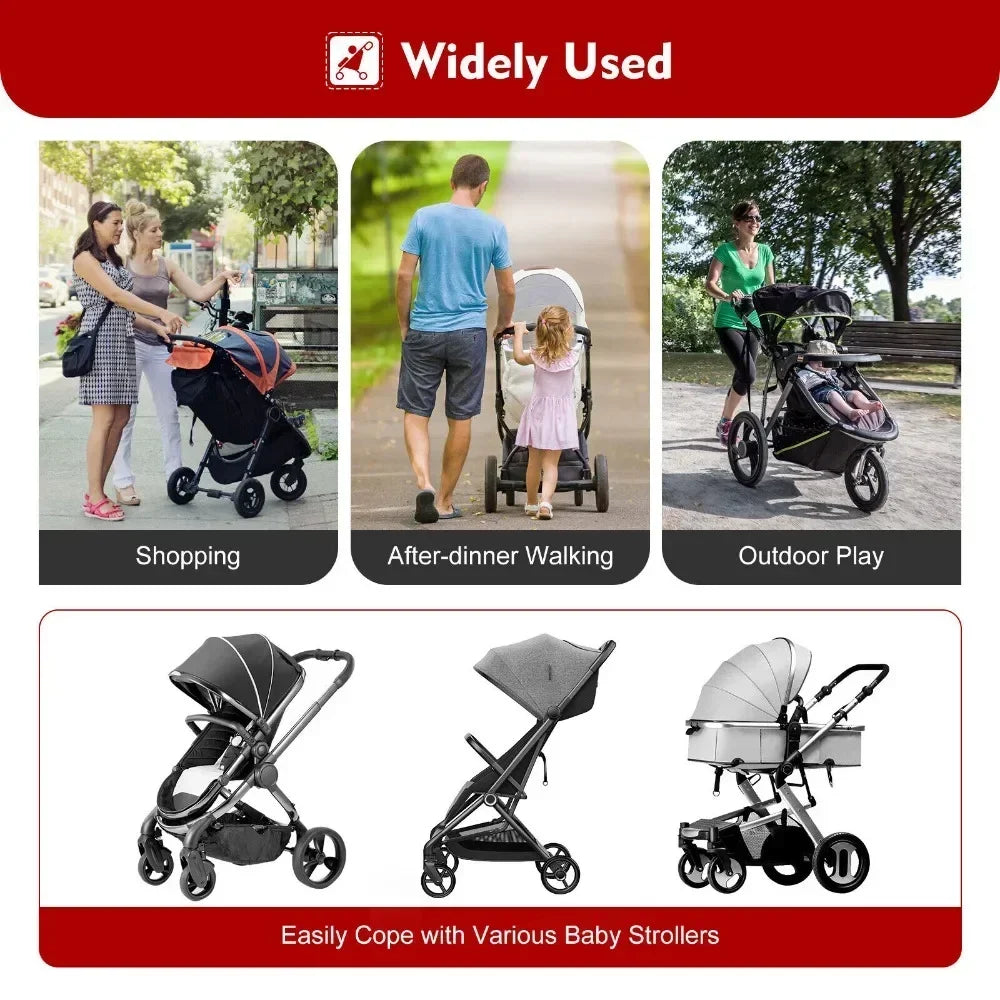 Black Baby Stroller Auxiliary Pedal Adjustable Length and Height with Detachable Seats and Wheels for 3-7 Years Old Children