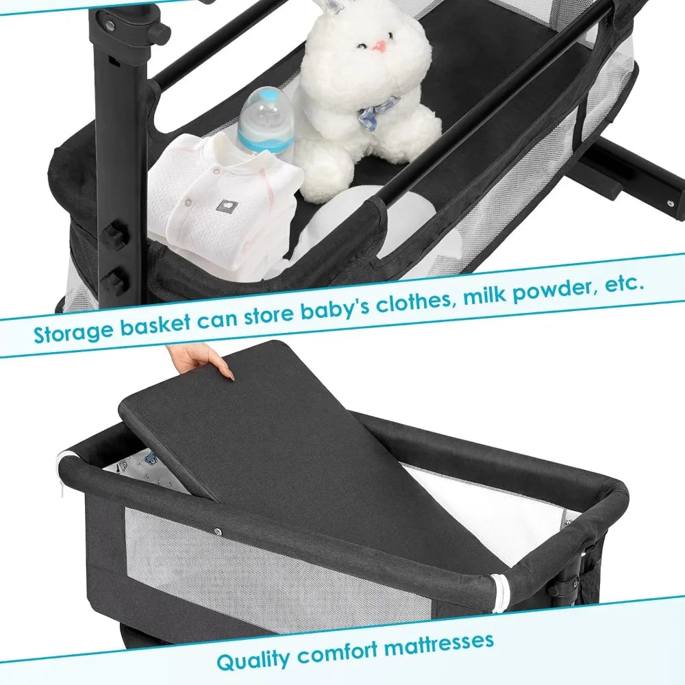 Baby Bassinet, Baby Basinet Bedside Sleeper, Easy to Fold Portable Crib Side Bassinet 2025new Style Girl/boy bassinets (Dark Gra
