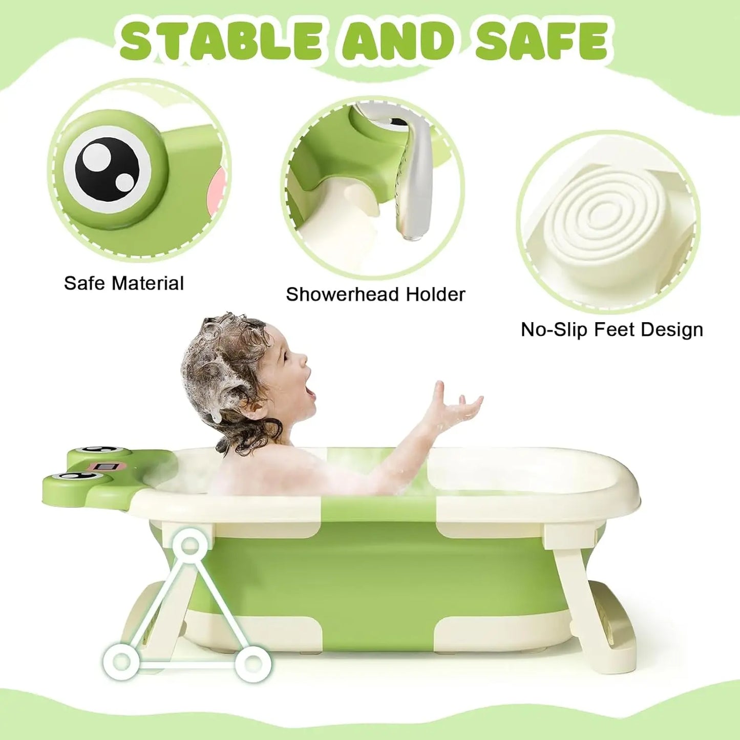 Eco-friendly Baby Bath with Temperature Indicator,Foldable Baby Bathtub for Newborn Baby Bath Tub,Infant Bath Tub with bath mat