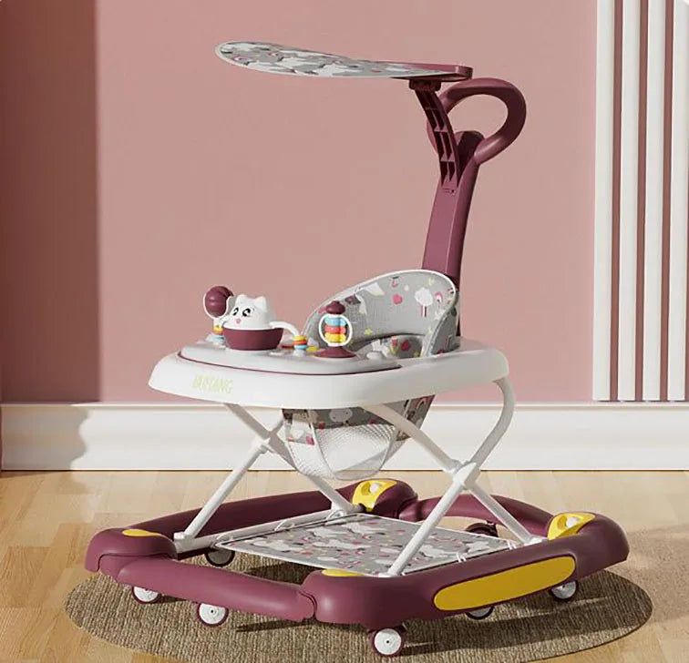 4 in 1 Folding Baby Walker Activity Walker With Music Toys Adjustable Height & Speed Safety Bumper Infant Walker Anti-Rollover