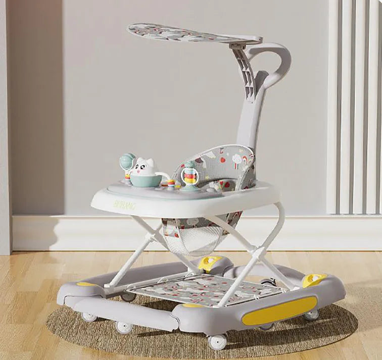 4 in 1 Folding Baby Walker Activity Walker With Music Toys Adjustable Height & Speed Safety Bumper Infant Walker Anti-Rollover