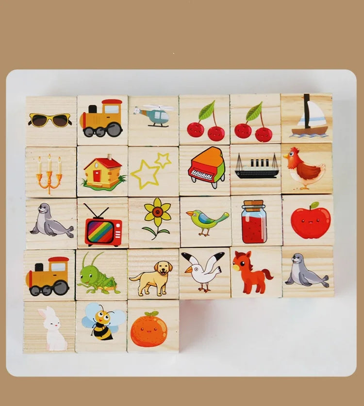 Wooden Educational Toys 27 Large Building Blocks ABC English Alphabet Number Cubes Wooden Wooden Box Storage